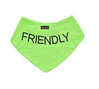 Dexil FRIENDLY Green Dog Bandana Quality Personalised Embroidered Message. Neck Scarf Fashion Accessory. PREVENTS Accidents By Warning Others Of Your Dog In Advance