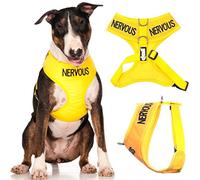 Dexil NERVOUS (Give Me Space) Yellow Colour Coded Non-Pull Front and Back D Ring Padded and Waterproof Vest Dog Harness PREVENTS Accidents By Warning Others Of Your Dog In Advance (L)