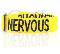 Dexil NERVOUS (Give Me Space) Yellow Colour Coded Wide L-XXL Semi-Check Dog Collar PREVENTS Accidents By Warning Others Of Your Dog In Advance