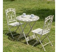 Dexinhdh 3-Piece Folding Bistro Set, Set of 3 Vintage Metal Patio End Table, X-shaped Structure, Outdoor Retro Side Tables and Chairs for Yard Backyard Garden Living Room(White)