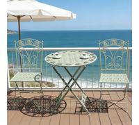 Dexinhdh 3-Piece Folding Bistro Set, Set of 3 Vintage Metal Patio End Table, X-shaped Structure, Outdoor Retro Side Tables and Chairs for Yard Backyard Garden Living Room(Green)