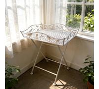 Dexinhdh Folding Outdoor Side Tables, Portable Vintage Picnic Tables, X-shaped Structure, Retro and Old Texture, Creativity Wrought Iron Coffee Tables for Patio Yard(White)