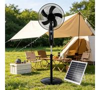 Dexinhdh Solar Powered Fan, Rechargeable Oscillating Standing Pedestal Fan with Solar Panel & USB Interface, 3 Speeds Adjustable, 2 Charging Methods for Outdoor Home(Black)
