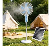 Dexinhdh Solar Powered Fan, Rechargeable Oscillating Standing Pedestal Fan with Solar Panel & USB Interface, 3 Speeds Adjustable, 2 Charging Methods for Outdoor Home(White)