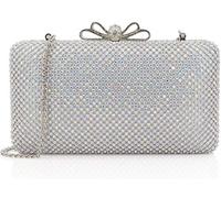 Dexmay Bling Rhinestone Crystal Clutch Purse Bow Clasp Women Evening Bag for Bridesmaid Wedding Party Silver Size: M