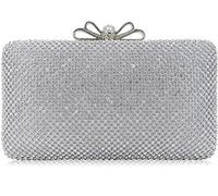 Dexmay Bling Rhinestone Crystal Clutch Purse Bow Clasp Women Evening Bag for Bridesmaid Wedding Party silver Size: M