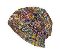DEXNEL Adult Men's Knit Hat,Winter Beanie Hat Men Warm Knit Long Slouch Cap Thermal with Soft Ethnic Circles Floral Pattern Print