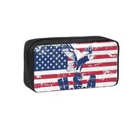 DEXNEL American National Flag with Eagle Printed Pencil Case Large Capacity Zip Pouch Durable Polyester Organizer for School Office Travel