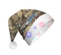 Dexnel Ancient Map World Globe Funny Led Christmas Hat, Holiday Santa Hat For Xmas Party Supplies, Winter Head Wear For Adults