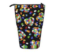 Dexnel Autism Awareness Puzzle Pieces Heart Cute Standing Pencil Holder,Telescopic Pouch Pop Up Bag,Stationery Box for Students,Girls,Boys