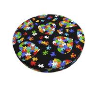DEXNEL Autism Awareness Puzzle Pieces Heart Printed Round Bar Chair Cushion Cover, Elastic Seat Protector Featuring Non Slip Bottom Layer