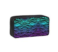 Dexnel Blue Camouflage Zebra Stripes Printed Pencil Case Large Capacity Zip Pouch Durable Polyester Organizer for School Office Travel
