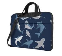 DEXNEL Blue Cartoon Shark Print Retro Vintage Laptop Bag Durable Shockproof Computer Briefcase For Work Birthday Gift Idea