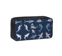 Dexnel Blue Cartoon Shark Printed Pencil Case Large Capacity Zip Pouch Durable Polyester Organizer for School Office Travel