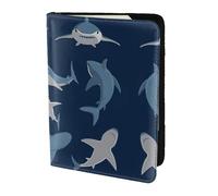 Dexnel Blue Cartoon Shark Printing 1 Pcs Passport Holder for Travel Women Men,Cute Passport Cover Travel Passports Cover Case