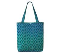 DEXNEL Blue Fish Scale Canvas Medium Tote Bag, Reusable Shopping Bag With Snap Closure System, Reusable Grocery Bags