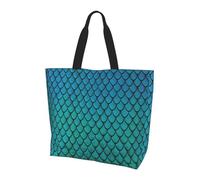 DEXNEL Blue Fish Scale Printed Reusable Tote Bag For Women, Large Shopping Shouder Bag Trendy Handbag For Work, School, Shopping