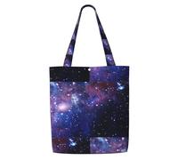 DEXNEL Blue & Purple Galaxy Canvas Medium Tote Bag, Reusable Shopping Bag With Snap Closure System, Reusable Grocery Bags