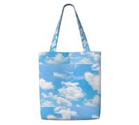 DEXNEL Blue Sky White Cloud Canvas Medium Tote Bag, Reusable Shopping Bag With Snap Closure System, Reusable Grocery Bags