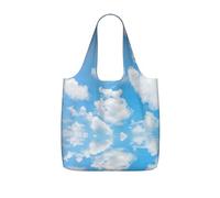 DEXNEL Blue Sky White Cloud Print Reusable Shopping Bag Foldable Grocery Tote 25l Polyester Packable Carryall Large Capacity 25l