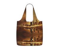 DEXNEL Chicago Print Reusable Shopping Bag Foldable Grocery Tote 25l Polyester Packable Carryall Large Capacity 25l