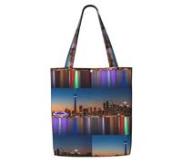 DEXNEL Cityscape Night Canada Canvas Medium Tote Bag, Reusable Shopping Bag With Snap Closure System, Reusable Grocery Bags