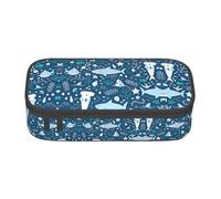 DEXNEL Cute Blue Fish Portable School Pen Bag with Zipper,High Capacity Sturdy Multifunctional Pencil Case for Kids