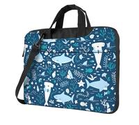 DEXNEL Cute Blue Fish Print Retro Vintage Laptop Bag Durable Shockproof Computer Briefcase For Work Birthday Gift Idea