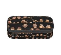 DEXNEL Cute Brown Cartoon Owls Portable School Pen Bag with Zipper,High Capacity Sturdy Multifunctional Pencil Case for Kids