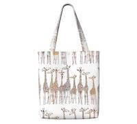 DEXNEL Cute Cartoon Funny Giraffes Canvas Medium Tote Bag, Reusable Shopping Bag With Snap Closure System, Reusable Grocery Bags