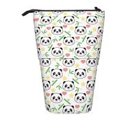 Dexnel Cute Panda Bamboo Star Cute Standing Pencil Holder,Telescopic Pouch Pop Up Bag,Stationery Box for Students,Girls,Boys