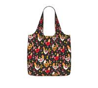 DEXNEL Cute Rooster Chickens Print Reusable Shopping Bag Foldable Grocery Tote 25l Polyester Packable Carryall Large Capacity 25l