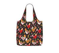DEXNEL Cute Rooster Chickens Print Reusable Shopping Bag Foldable Grocery Tote 25l Polyester Packable Carryall Large Capacity 25l