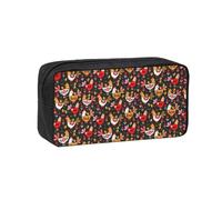 Dexnel Cute Rooster Chickens Printed Pencil Case Large Capacity Zip Pouch Durable Polyester Organizer for School Office Travel