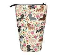 Dexnel Dachshund Floral Cute Standing Pencil Holder,Telescopic Pouch Pop Up Bag,Stationery Box for Students,Girls,Boys