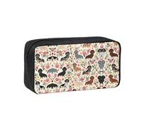 Dexnel Dachshund Floral Printed Pencil Case Large Capacity Zip Pouch Durable Polyester Organizer for School Office Travel