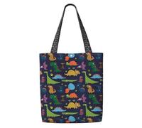 DEXNEL Dinosaur Palm Leaf Canvas Medium Tote Bag, Reusable Shopping Bag With Snap Closure System, Reusable Grocery Bags