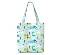 DEXNEL Dinosaur Pattern Canvas Medium Tote Bag, Reusable Shopping Bag With Snap Closure System, Reusable Grocery Bags