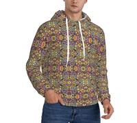 Dexnel Ethnic Circles Floral Pattern Mens Fleece Lined Hoodie Sherpa Pullover With Kangaroo Pocket Adjustable Hood, Winter Sweatshirt Black