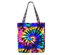 DEXNEL Exotic Tribe Tie Dye Style Canvas Medium Tote Bag, Reusable Shopping Bag With Snap Closure System, Reusable Grocery Bags