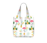 DEXNEL Flamingos And Pineapples Print Reusable Shopping Bag Foldable Grocery Tote 25l Polyester Packable Carryall Large Capacity 25l