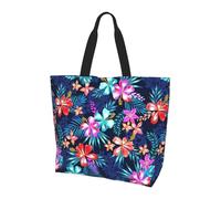DEXNEL Floral Blue Printed Reusable Tote Bag For Women, Large Shopping Shouder Bag Trendy Handbag For Work, School, Shopping