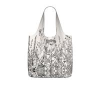 DEXNEL Floral Herbs Botanical Engraving Print Reusable Shopping Bag Foldable Grocery Tote 25l Polyester Packable Carryall Large Capacity 25l