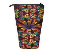 Dexnel Flower Stained Glass Cute Standing Pencil Holder,Telescopic Pouch Pop Up Bag,Stationery Box for Students,Girls,Boys