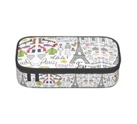 Dexnel French Paris Tour Eiffel Tower Portable School Pen Bag with Zipper,High Capacity Sturdy Multifunctional Pencil Case for Kids