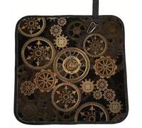 DEXNEL Gears Clock Bronze Century Print Foldable Seat Cushion Portable Stadium Pad Waterproof Outdoor Camping Mat 15.8 X 15.8 Inches