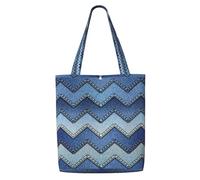 DEXNEL Gradient Blue Denim Canvas Medium Tote Bag, Reusable Shopping Bag With Snap Closure System, Reusable Grocery Bags