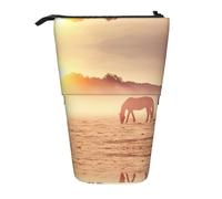 Dexnel Horses On Pasture at Sundown Cute Standing Pencil Holder,Telescopic Pouch Pop Up Bag,Stationery Box for Students,Girls,Boys