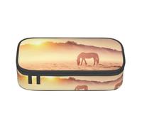 Dexnel Horses On Pasture at Sundown Portable School Pen Bag with Zipper,High Capacity Sturdy Multifunctional Pencil Case for Kids