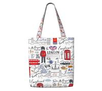 DEXNEL I Love London Canvas Medium Tote Bag, Reusable Shopping Bag With Snap Closure System, Reusable Grocery Bags